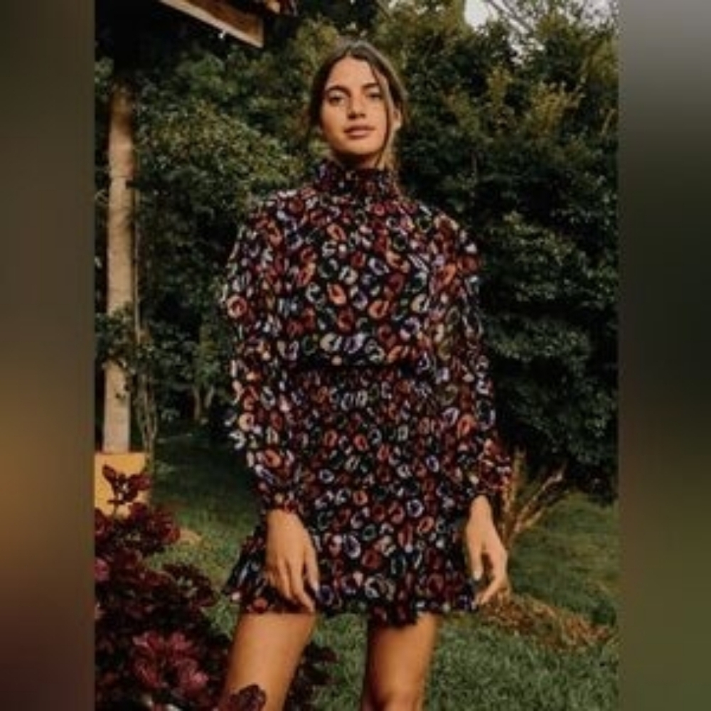 FARM Rio Black Ikat Leopard Mini Dress